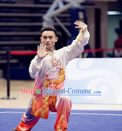 Top Embroidered Tai Chi Swords Championship Costumes Taijiquan Uniforms Quigong Uniform Thaichi Martial Arts Qi Gong Kung Fu Combat Clothing Competition Clothes for Men