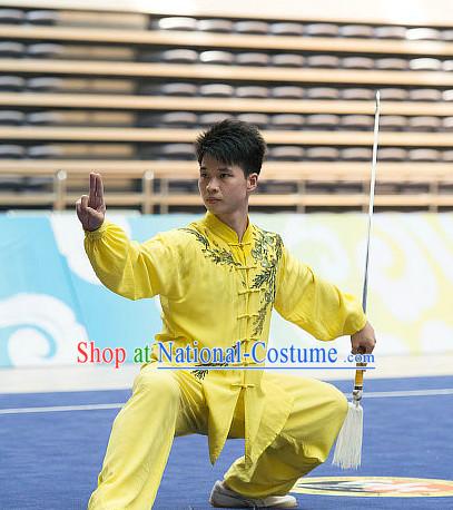 Top Embroidered Tai Chi Sword Championship Costumes Taijiquan Costume Aikido Chikung Tichi Swords Uniforms Quigong Uniform Thaichi Martial Arts Qi Gong Combat Clothing Competition Uniforms