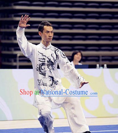 Top Tai Chi Championship Dragon Costumes Taijiquan Uniforms Martial Arts Qi Gong Kung Fu Combat Clothing Competition Uniform for Men