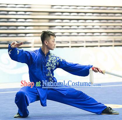 Top Embroidered Tai Chi Sword Championship Costumes Taijiquan Costume Aikido Chikung Tichi Swords Uniforms Quigong Uniform Thaichi Martial Arts Qi Gong Combat Clothing Competition Uniforms