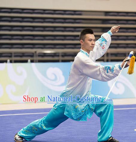 Top Embroidered Tai Chi Sword Championship Costumes Taijiquan Costume Aikido Chikung Tichi Swords Uniforms Quigong Uniform Thaichi Martial Arts Qi Gong Combat Clothing Competition Uniforms