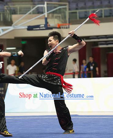 Top Shinning Black Kung Fu Stick Uniforms Kungfu Training Uniform Kung Fu Clothing Kung Fu Movies Costumes Wing Chun Costume Shaolin Martial Arts Clothes for Men