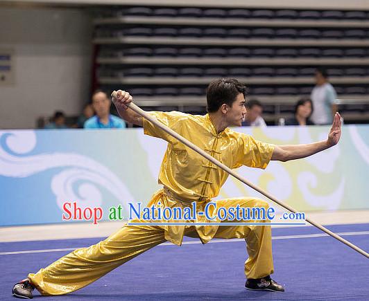 Top Shinning Kung Fu Stick Competition Uniforms Kungfu Training Suit Kung Fu Clothing Kung Fu Movies Costumes Wing Chun Costume Shaolin Martial Arts Clothes for Men