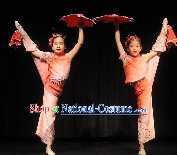 Professional Chinese Stage Performance Acrobatics Dance Costumes and Headwear Complete Set for Kids