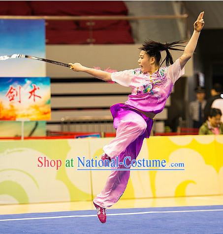 Top Pink Purple Chinese Kung Fu Sword Uniforms Martial Arts Competition Costume for Women