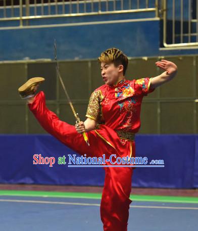 Top Red Chinese Wushu Kung Fu Sword Uniforms Kungfu Uniform Martial Arts Competition Costumes for Women