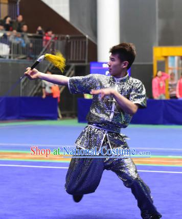 Top Shinning Chinese Wushu Kung Fu Sword Uniforms Kungfu Uniform Martial Arts Competition Costumes for Men