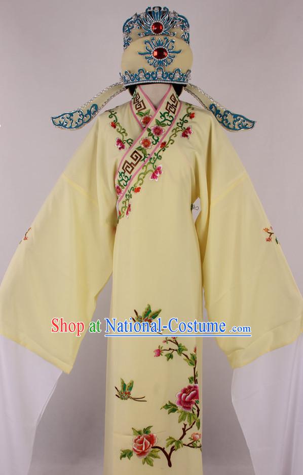 Chinese Beijing Opera Peking Opera Young Scholar Costumes Long Robe and Hat Complete Set for Men