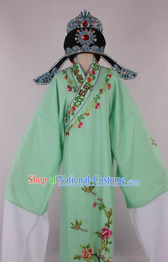 Chinese Beijing Opera Peking Opera Young Scholar Costumes Long Robe and Hat Complete Set for Men