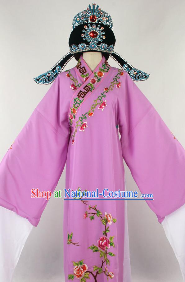 Chinese Beijing Opera Peking Opera Young Scholar Costumes Long Robe and Hat Complete Set for Men