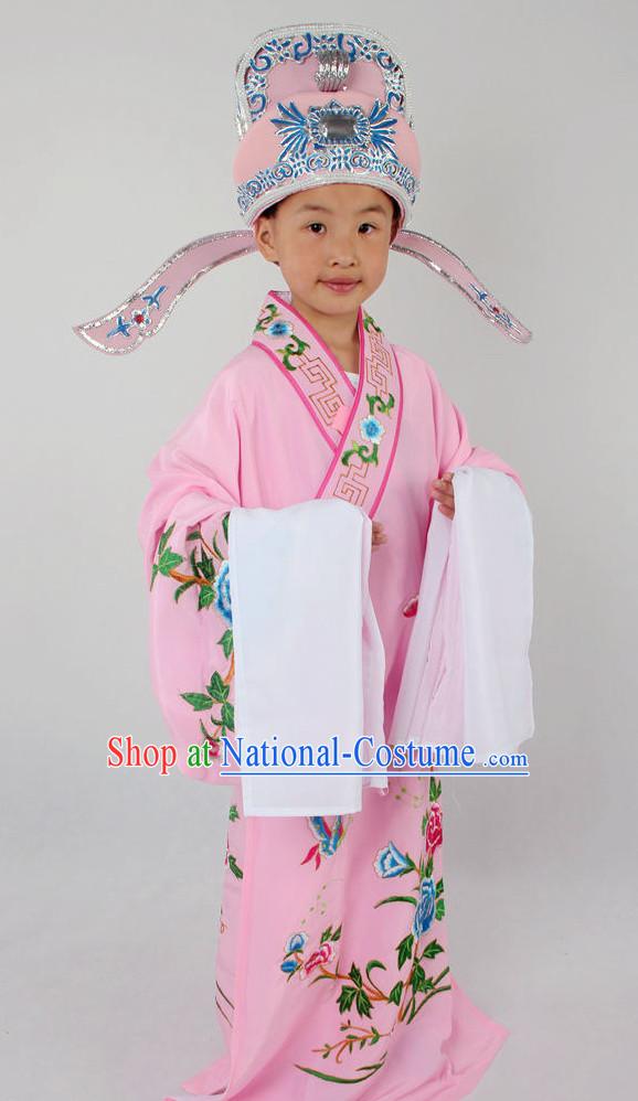 Chinese Beijing Opera Peking Opera Young Scholar Costumes Long Robe and Hat Complete Set for Kids