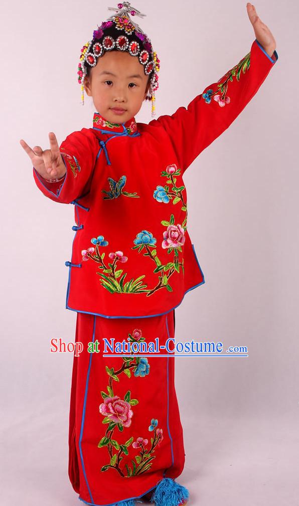 Chinese Beijing Opera Peking Opera Red Costumes Complete Set for Kids