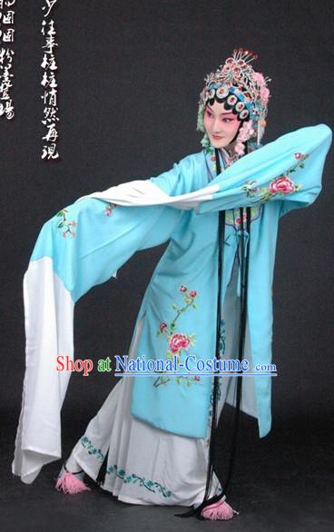 Chinese Beijing Opera Hua Tan Shaking Sleeves Costumes and Hair Accessories Full Set for Women