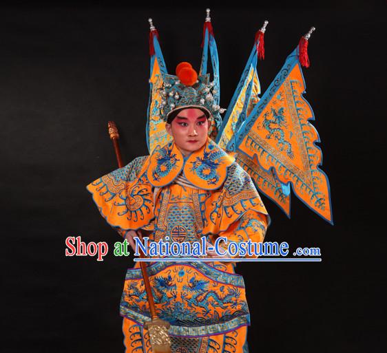 Chinese Beijing Opera Wu Sheng Fighting or Military Character Armor Costumes Flags and Helmet Full Set for Men