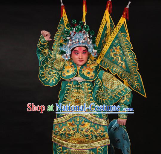 Chinese Beijing Opera Wu Sheng Fighting or Military Character Armor Costumes Flags and Helmet Full Set for Men