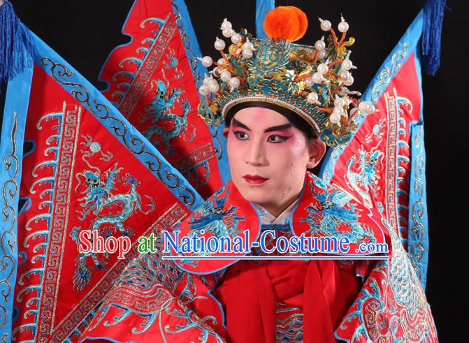 Chinese Beijing Opera Wu Sheng Fighting or Military Character Armor Costumes Flags and Helmet Full Set for Men