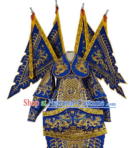 Chinese Beijing Opera Costumes Peking Opera Wu Sheng Embroidered Armor Costumes and Flags for Men