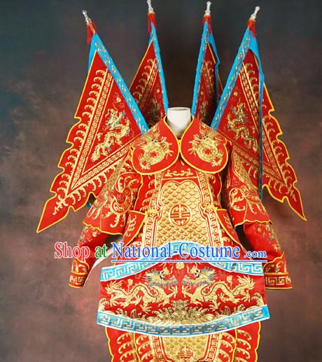 Chinese Beijing Opera Costumes Peking Opera Wu Sheng Embroidered Armor Costumes and Flags for Men