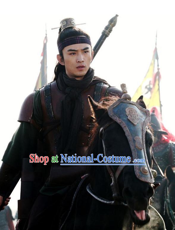 Chinese Ancient Fighter Warrior Costumes and Hat  Complete Set