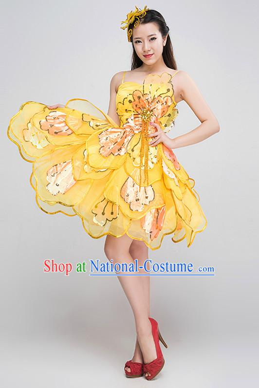 Chinese Professional Dance Costumes and Headpieces Complete Set for Women