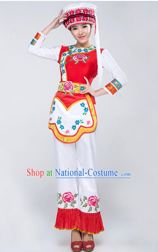 Asian China Bai Ethnic Clothes and Hat Complete Set for Women