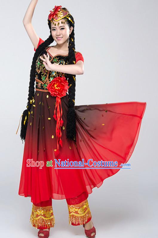 Asian China Xinjiang Clothes and Hat Complete Set for Women