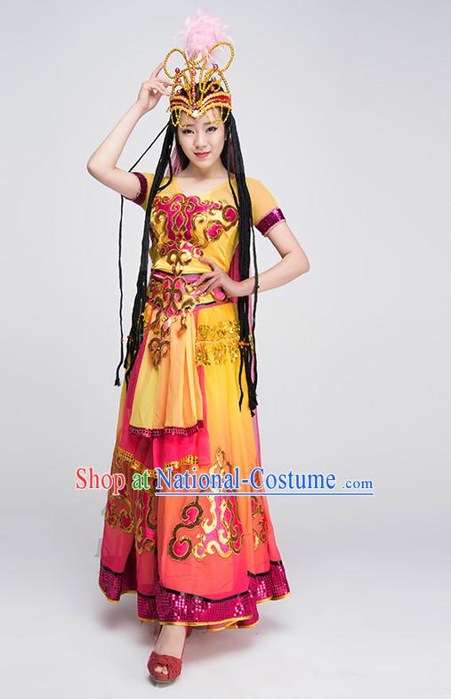 Professional Xinjiang Dance Costumes Fairy Costumes Tinkerbell Costume Salsa Costumes Flapper Costume Burlesque Girls Dancewear Dance Costumes for Competition