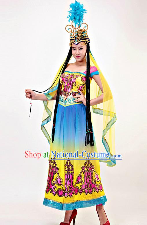 Professional Xinjiang Dance Costumes Fairy Costumes Tinkerbell Costume Salsa Costumes Flapper Costume Burlesque Girls Dancewear Dance Costumes for Competition