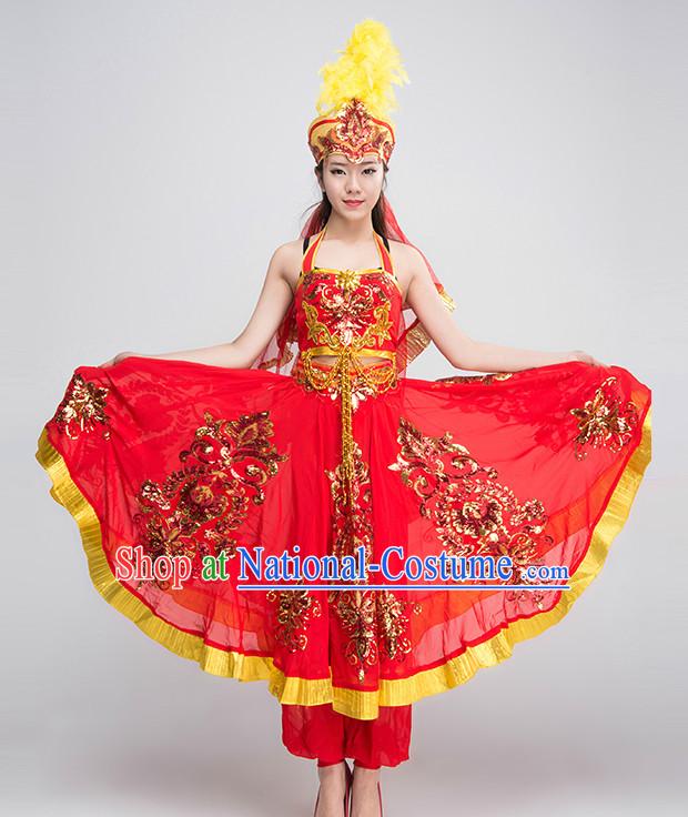 Chinese Xinjiang Dance Costumes Girls Dancewear Dance Costume for Competition