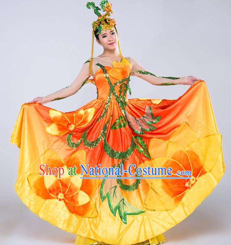 Chinese Flower Dance Costumes Girls Dancewear Dance Costume for Competition