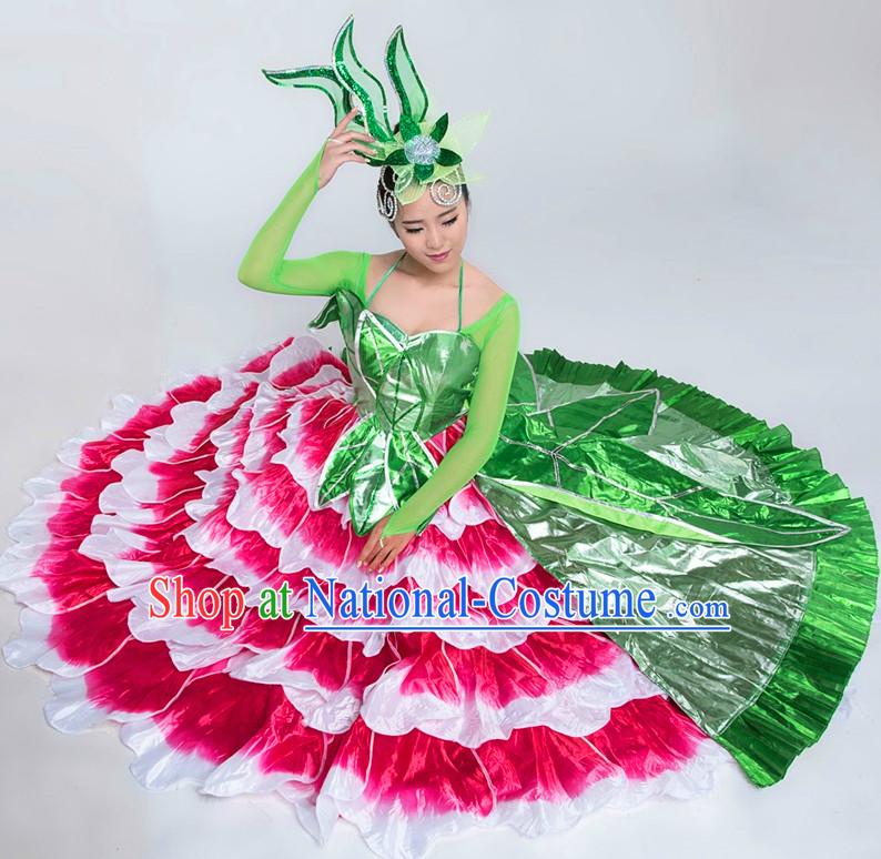 Chinese Classical Competition Dance Costumes and Hat Complete Set for Women