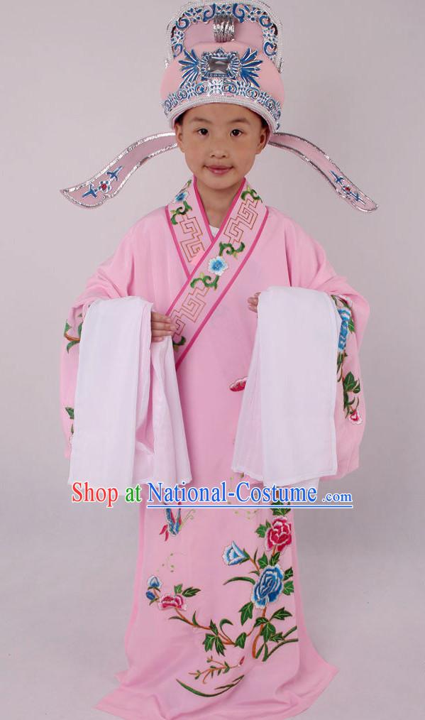 Chinese Culture Chinese Opera Costumes Chinese Cantonese Opera Beijing Opera Costumes Young Scholar Costumes and Hat Complete Set for Kids