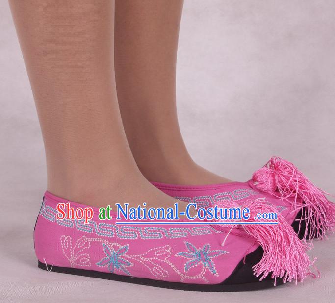 Chinese Beijing Opera Hua Dan Hua Tan Embroidered Flower Shoes for Women