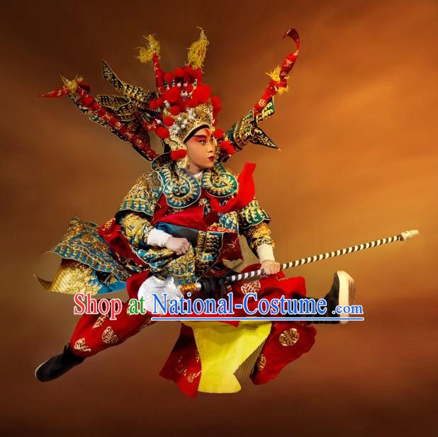 Asian Chinese Beijing Opera Peking Opera Wu Sheng Armor Costumes and Helmet for Men