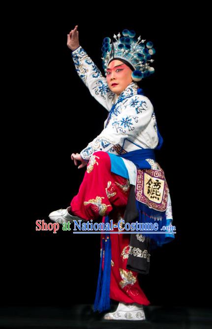 Asian Chinese Beijing Opera Peking Opera Wu Sheng Costumes and Hat Complete Set for Men