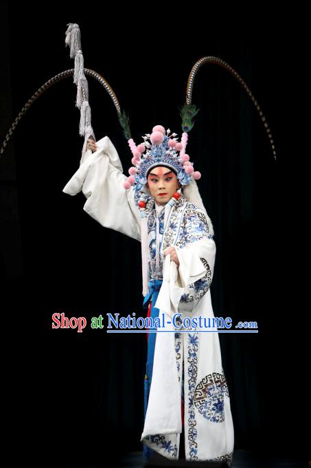 Asian Chinese Beijing Opera Peking Opera Male Costumes and Hat Complete Set