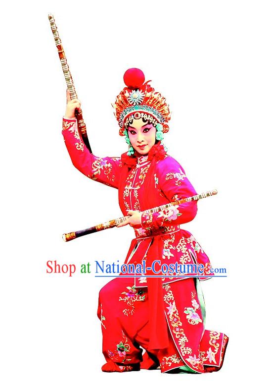 Asian Chinese Beijing Opera Peking Opera Wu Tan Female Superhero Costumes and Helmet Complete Set