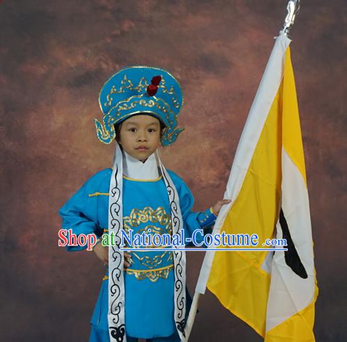 Chinese Ancient Beijing Opera Peking Opera Solider Costumes and Hat for Kids