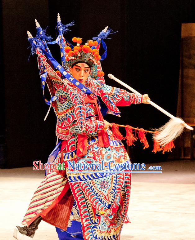 Chinese Ancient Beijing Opera Peking Opera Wu Sheng Costumes and Helmet Complete Set for Men