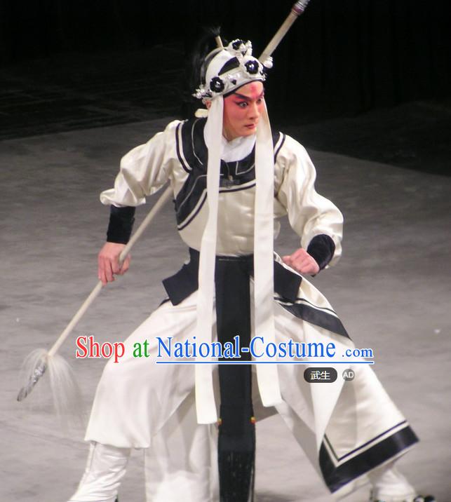 Chinese Ancient Beijing Opera Peking Opera Wu Sheng Costumes and Hat Complete Set for Men