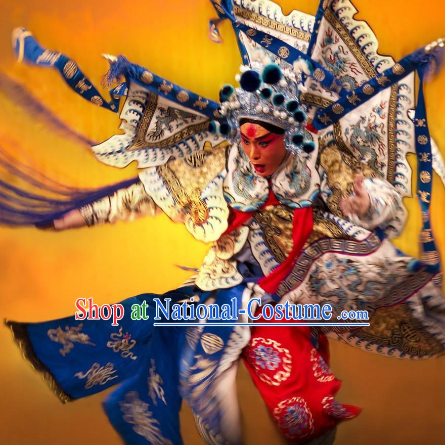 Chinese Ancient Beijing Opera Peking Opera Wu Sheng Costumes and Helmet Complete Set for Men