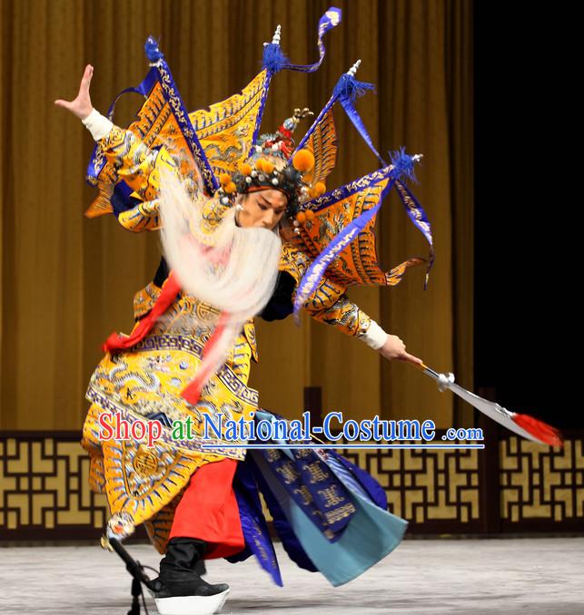 Chinese Ancient Beijing Opera Peking Opera Wu Sheng Costume and Helmet Complete Set for Men