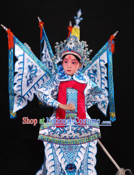 Chinese Ancient Beijing Opera Peking Opera Wu Sheng Costumes and Helmet Complete Set for Kids