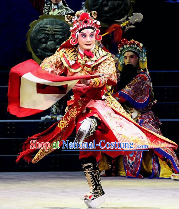 Chinese Ancient Beijing Opera Peking Opera General Warrior Costumes and Helmet Complete Set for Men