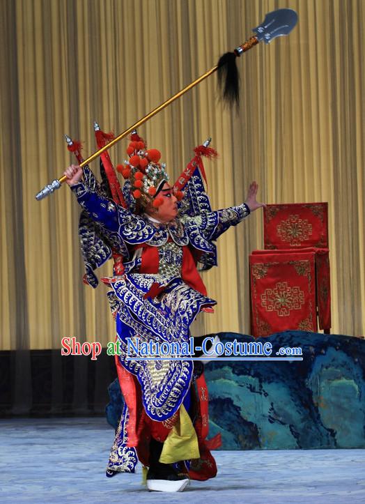 Chinese Ancient Beijing Opera Peking Opera General Warrior Armor Costume and Helmet Complete Set for Men