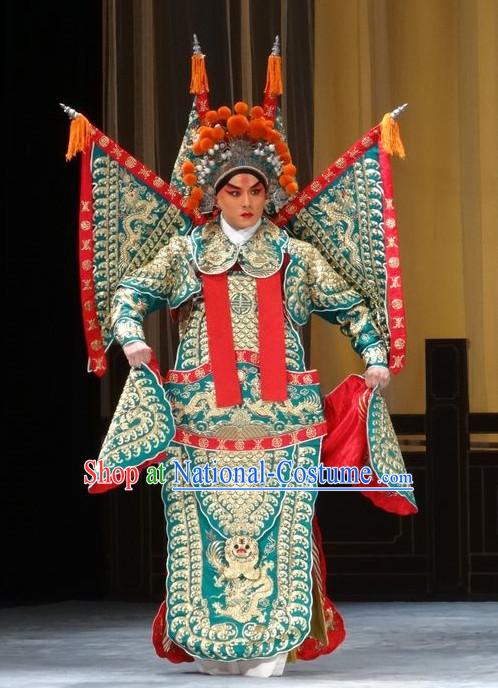 Chinese Ancient Beijing Opera Peking Opera General Warrior Armor Costume and Helmet Complete Set for Men