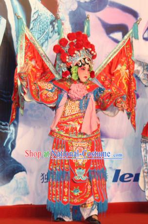 Chinese Ancient Beijing Opera Peking Opera Hua Tan Costume and Phoenix Coronet Complete Set for Kids