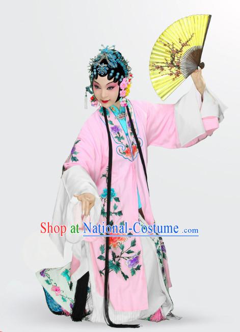 China Beijing Opera Peking Opera Hua Tan Hua Dan Long Robe Costumes and Hair Accessories Complete Set for Women