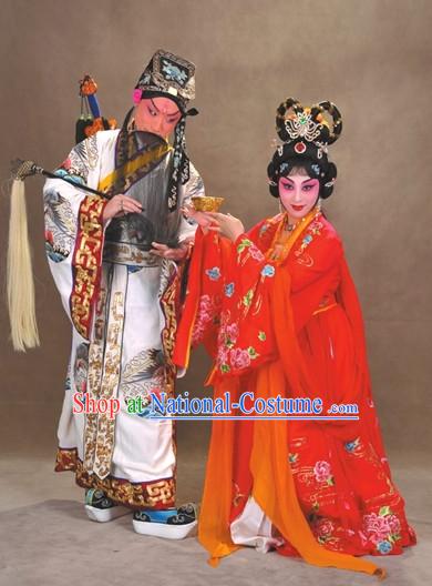 Chinese Peking Opera Empress and Emperor Costumes and Hair Accessories 2 Sets