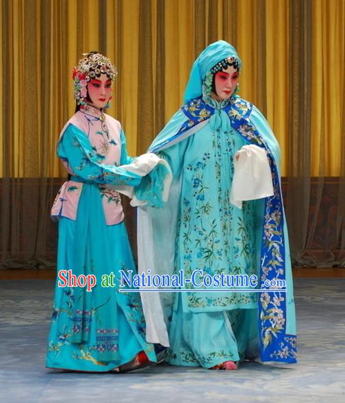 Chinese Peking Opera Beijing Opera Blue Costumes and Headwear 2 Sets